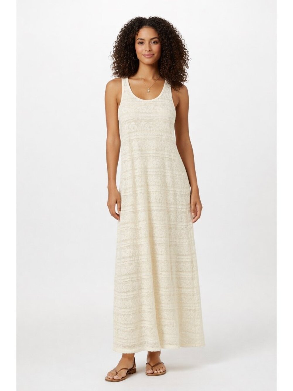 Cynthia Rowley Dress Large Ivory Floral Vintage Sheer Tank Racerback Coquette